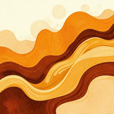 The primary subject of the image is a painting of a wave, featuring a mix of orange and brown colors. The setting is a painting of a wave, and the visual style is a painting. The dominant colors and overall atmosphere of the painting are warm and inviting.
